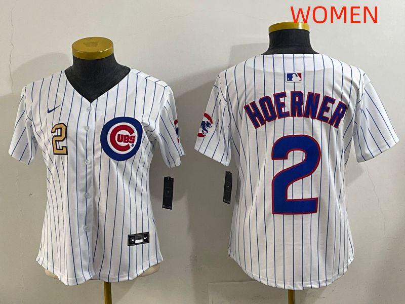 Women 2025 Chicago Cubs #2 Hoerner White Stripe Game Nike MLB Jersey style 6->youth mlb jersey->Youth Jersey